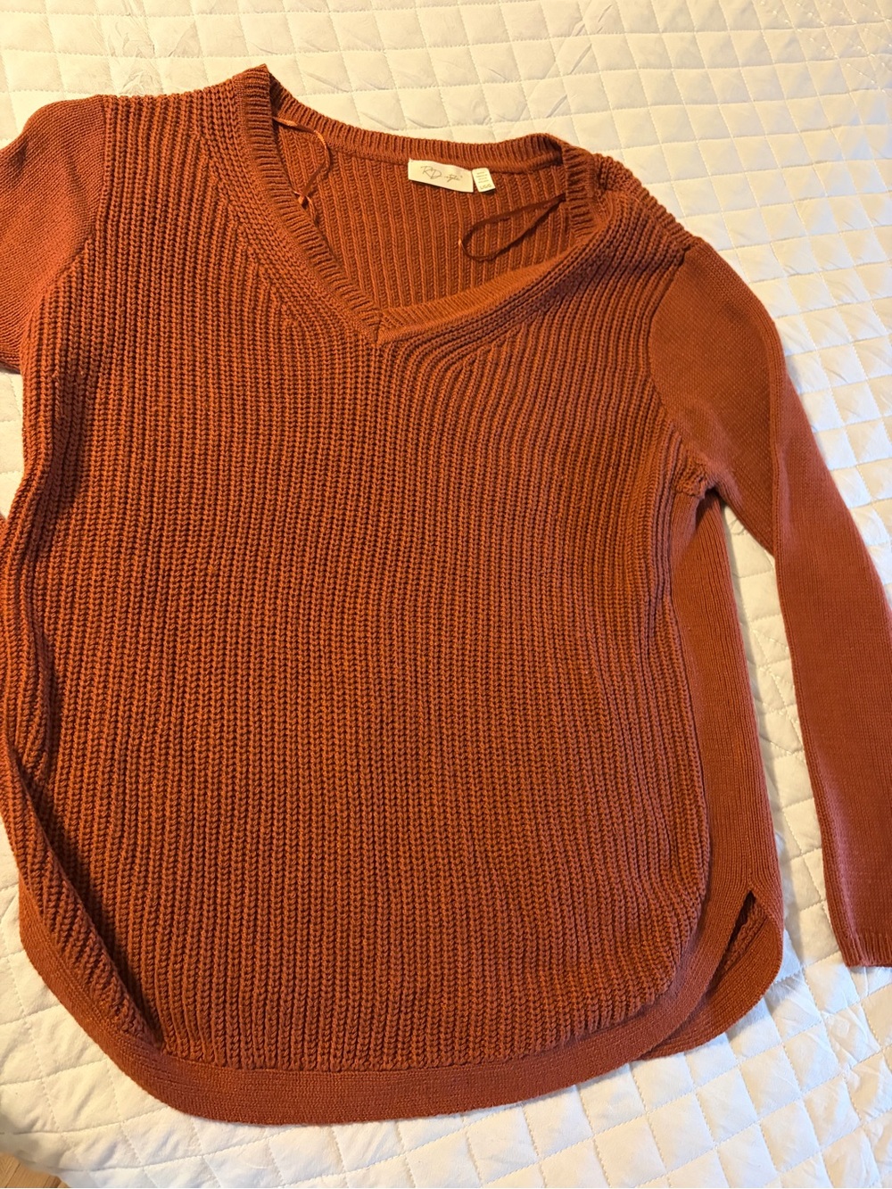 RD Style Rust V-Neck Knit Sweater